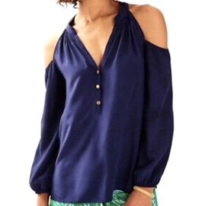 Lilly Pulitzer | Silk Off the shoulder Navy Top | Medium